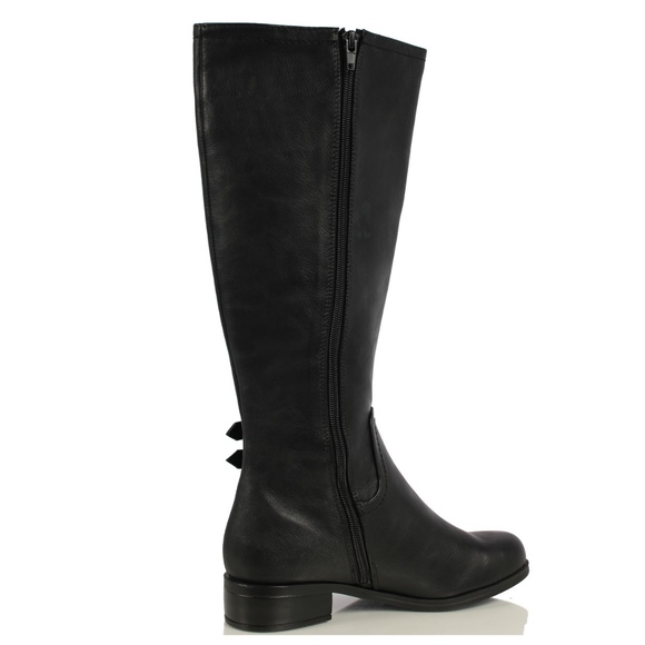 Black Faux Leather Elastic Side Knee High Boot - Picture 5 of 6